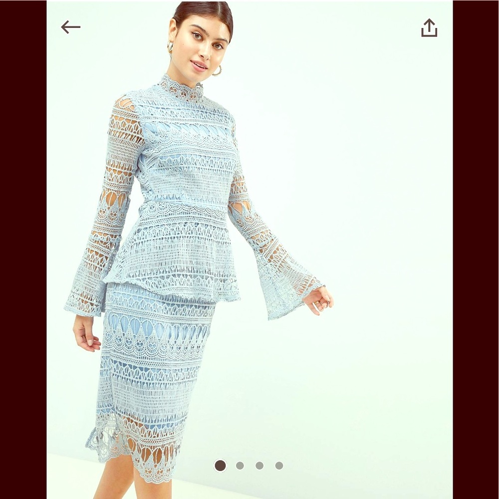 Lace bell sleeve dress from ASOS in Icy Blue